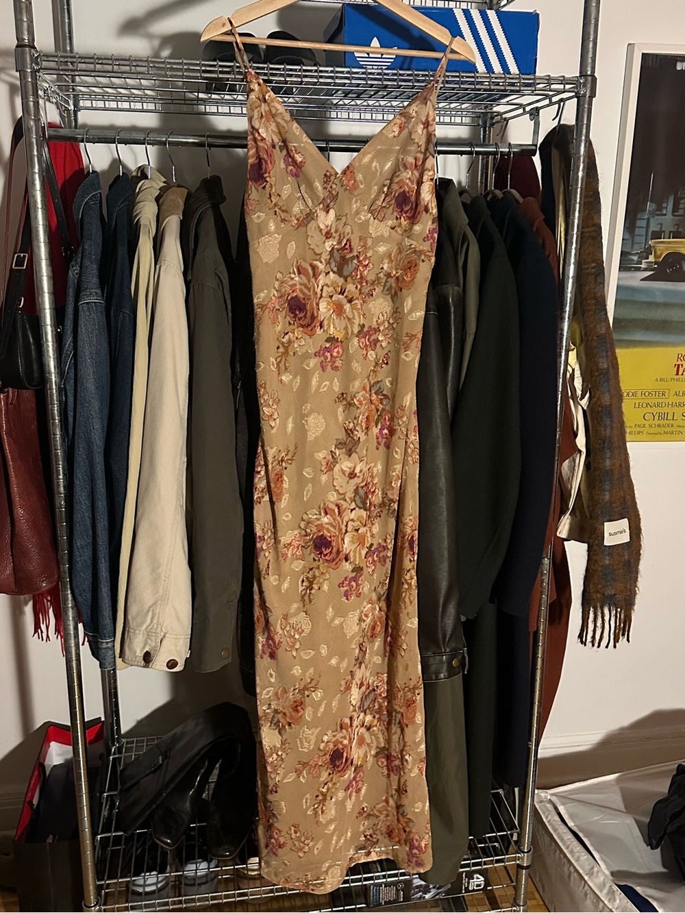 Floral Dress in Beige with Rose Print